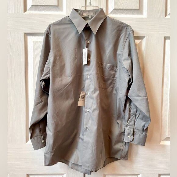 GRAY POPLIN WRINKLE FREE LONG SLEEVE SHIRT BY VANHEUSEN 16 1/2 32/33 - Picture 1 of 4
